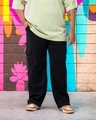 Shop Men's Black Straight Fit Plus Size Cargo Pants-Front
