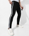 Shop Men's Black Striped Jeans-Front
