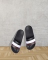 Shop Men's Black Striped Sliders-Front