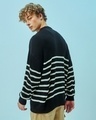 Shop Men's Black Striped Super Loose Fit Flat Knit Sweater-Full
