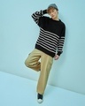 Shop Men's Black Striped Super Loose Fit Flat Knit Sweater