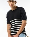 Shop Men's Black Striped Flatknit T-shirt-Front