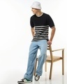 Shop Men's Black Striped Flatknit T-shirt-Full