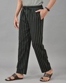 Shop Men's Black Striped Casual Pants-Front