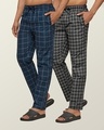 Shop Pack of 2 Men's Black Super Combed Cotton Checkered Pyjamas-Front