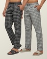 Shop Pack of 2 Men's Black Super Combed Cotton Checkered Pyjamas-Front