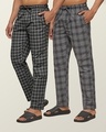 Shop Pack of 2 Men's Black Super Combed Checkered Pyjamas-Front