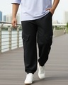 Shop Men's Black Super Loose Fit Plus Size Cargo Warm Joggers-Front