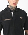 Shop Men's Black Superman Graphic Printed Oversized Acid Wash Polo T-shirt