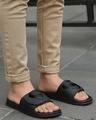 Shop Men's Black Superman Shadow Printed Velcro Sliders-Front