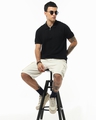 Shop Men's Black Textured Flatknit Polo T-shirt-Full