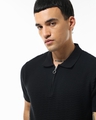 Shop Men's Black Textured Flatknit Polo T-shirt