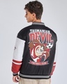 Shop Men's Black Tasmanian Devil Graphic Printed Oversized Bomber Jacket-Full