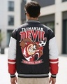 Shop Men's Black Tasmanian Devil Graphic Printed Oversized Bomber Jacket-Front