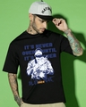 Shop Men's Black Team Blue Graphic Printed Oversized T-shirt-Front