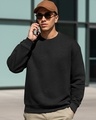 Shop Men's Black Textured Oversized Sweatshirt-Front