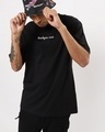 Shop Men's Black Thank You Typography Oversized T-shirt-Front