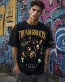 Shop Men's Black Thunderbolts Graphic Printed Oversized T-shirt-Front