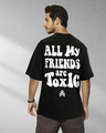 Shop Men's Black Toxic Typography Oversized T-shirt-Front