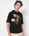 Shop Men's Black Typography Oversized Hoodie T-shirt-Front