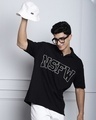 Shop Men's Black Typography Oversized Polo T-shirt-Front