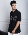 Shop Men's Black Typography Oversized Polo T-shirt-Design
