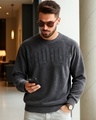 Shop Men's Black Typography Oversized Acid Wash Sweater-Front