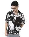 Shop Men's Black & White Abstract Printed Relaxed Fit Shirt-Front