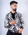 Shop Men's Black & White Abstract Printed Relaxed Fit Velvet Jacket-Front