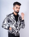 Shop Men's Black & White Abstract Printed Relaxed Fit Velvet Jacket-Design