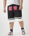 Shop Men's Black & White Akatsuki Typography Oversized Plus Size Varsity Shorts-Front