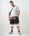 Shop Men's Black & White Akatsuki Typography Oversized Plus Size Varsity Shorts-Full