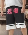 Shop Men's Black & White Akatsuki Typography Oversized Plus Size Varsity Shorts-Front