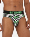 Shop Men's Black & White All Over Leaves Printed Striped Cotton Briefs-Front