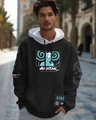 Shop Men's Black & White Avatar Graphic Printed Oversized Hoodies-Front