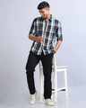 Shop Men's Black & White Corduroy Checked Slim Fit Shirt-Full