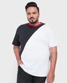 Shop Men's Black & White Color Block Plus Size T-shirt-Front