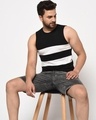 Shop Men's Black & White Color Block Slim Fit Vest-Front