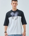 Shop Men's Black & White Mickey Graphic Printed Super Loose Fit T-shirt-Front