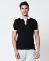 Shop Men's Black-White Sporty Sleeve Panel Polo T-Shirt-Front