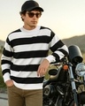 Shop Men's Black & White Striped Oversized Sweater-Front
