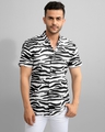 Shop Men's Black & White Zebra Print Cotton Shirt-Front