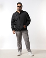 Shop Men's Black Plus Size Windcheater Jacket-Full