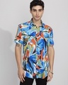 Shop Men's Blue Abstract Printed Slim Fit Shirt-Front