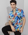Shop Men's Blue Abstract Printed Slim Fit Shirt-Full