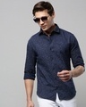 Shop Men's Blue Abstract Printed Slim Fit Shirt-Front