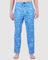 Shop Men's Blue All Over Fishes Printed Cotton Pyjamas-Front