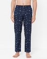 Shop Men's Blue All Over Printed Cotton Lounge Pants-Front