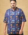 Shop Men's Blue All Over Printed Oversized Plus Size Shirt-Front