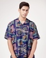 Shop Men's Blue All Over Abstract Printed Oversized Shirt-Front